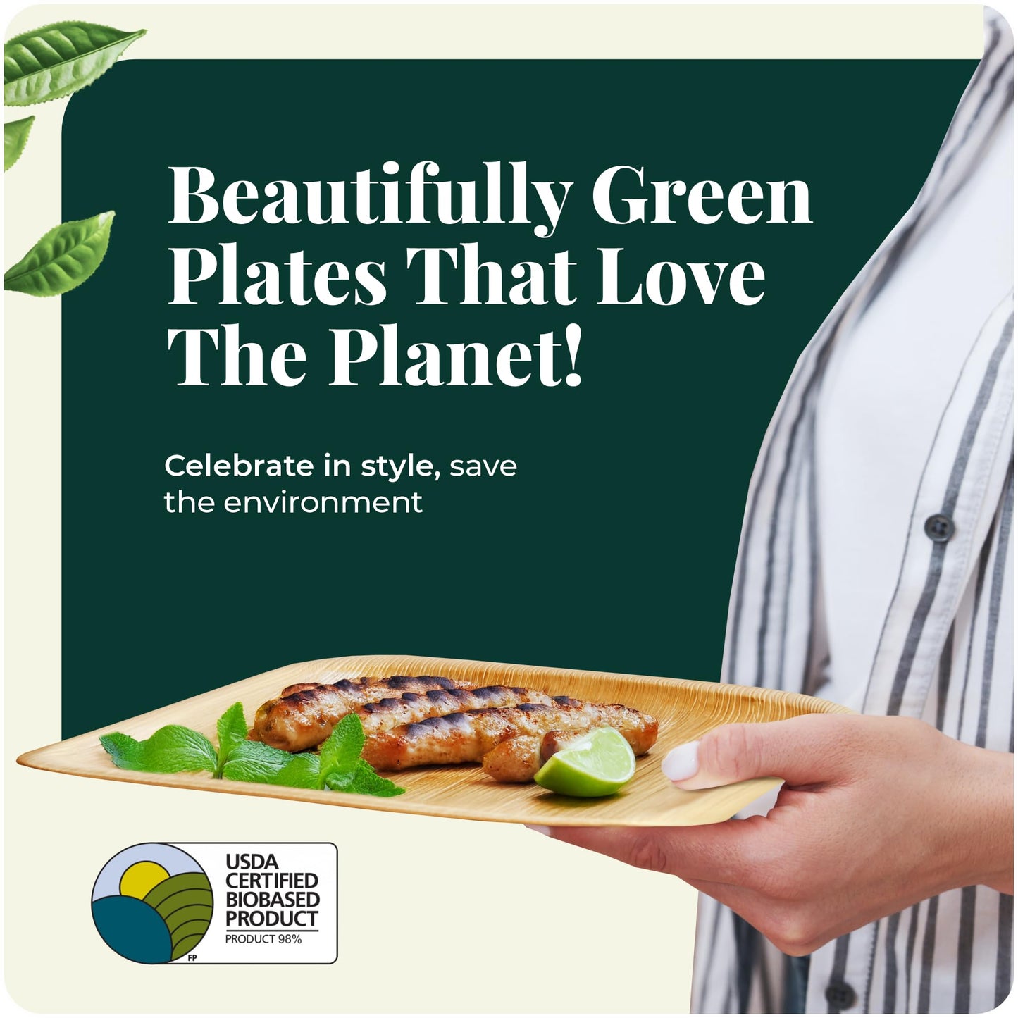 Disposable Palm Leaf Bamboo Tray and Oval Platter Disposable Charcuterie Boards Plates and Party Platters Trays Eco Compostable Wooden Food Platters