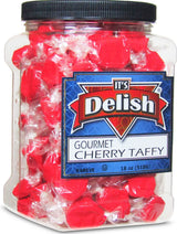 Cherry Red Taffy Chews by It's Delish, 18 Oz Jumbo Container - Individually Wrapped Gourmet Soft Fluff Taffy - Great Candy for Red Themed Parties, USA