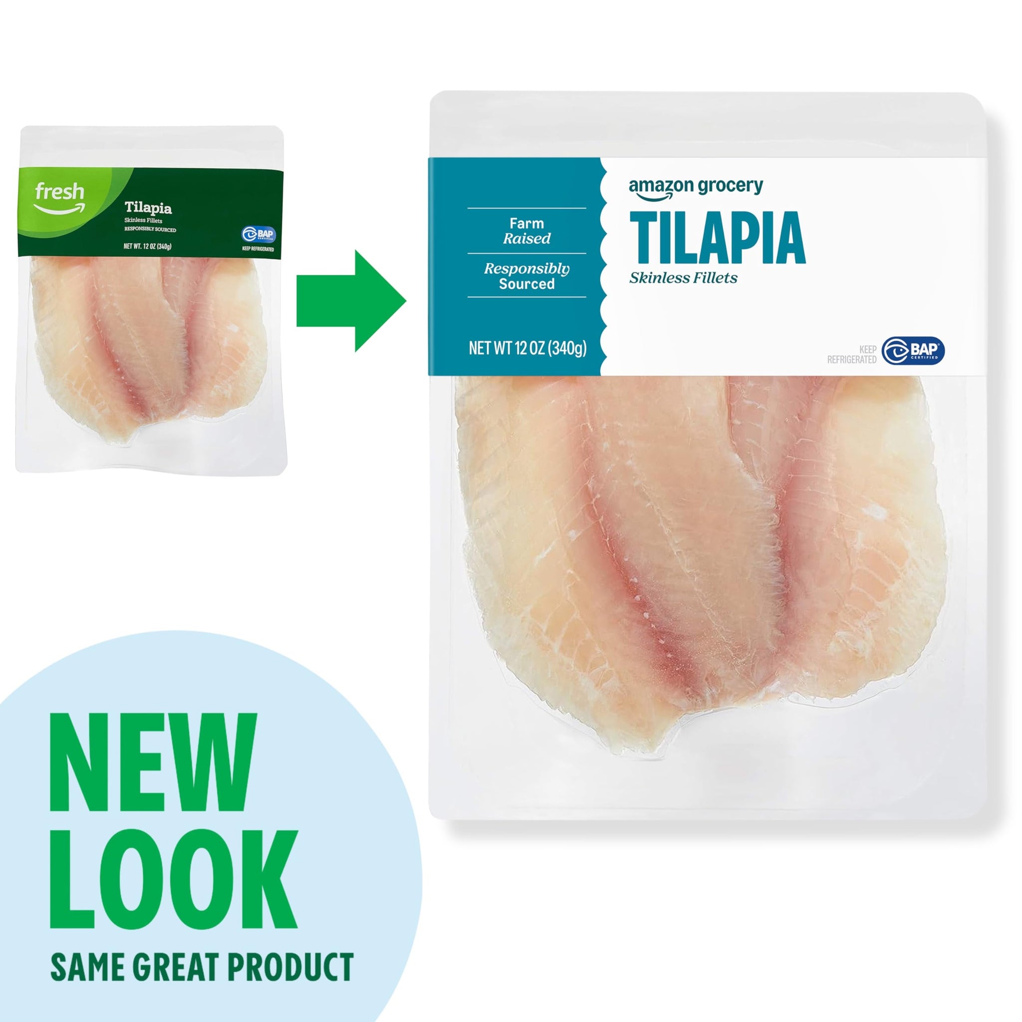 Amazon Grocery, Skinless Tilapia Fillets, 12 Oz