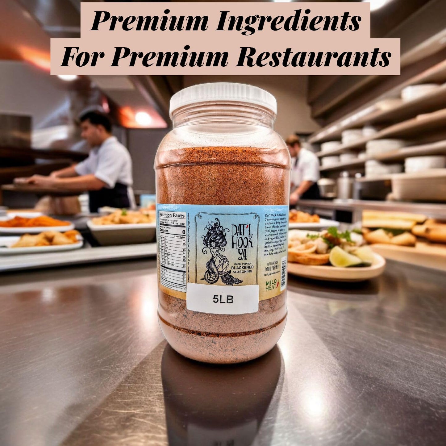 Dat'l Hook Ya Datil Pepper Blackened Seasoning MILD Heat, 5 Pound Bulk, Non-GMO, All Natural, No MSG, No Cheap Fillers, Gluten free, No Preservatives