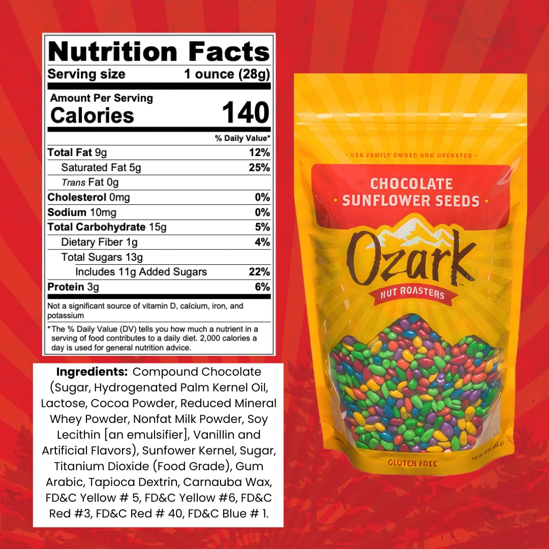 OZARK NUT ROASTERS: Chocolate Sunflower Seeds, Chocolate-Covered Snacks, World-Class Gourmet Candied Sunflower Seeds, 1 LB Resealable Bag, Pack of 1