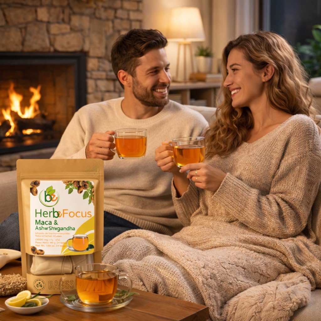 Maca & Ashwagandha Herbal Tea (24 Tea Bags) - 2000mg Each - Traditional Vitality & Balance Blend - 100% Natural, Caffeine-Free, Non-GMO - Authentic