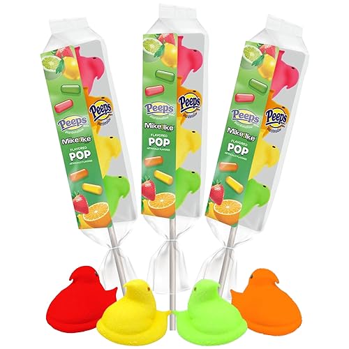 Peeps Mike and Ike Flavored Marshmallow Pop Sticks, Fun Easter Basket Stuffers, Pack of 3