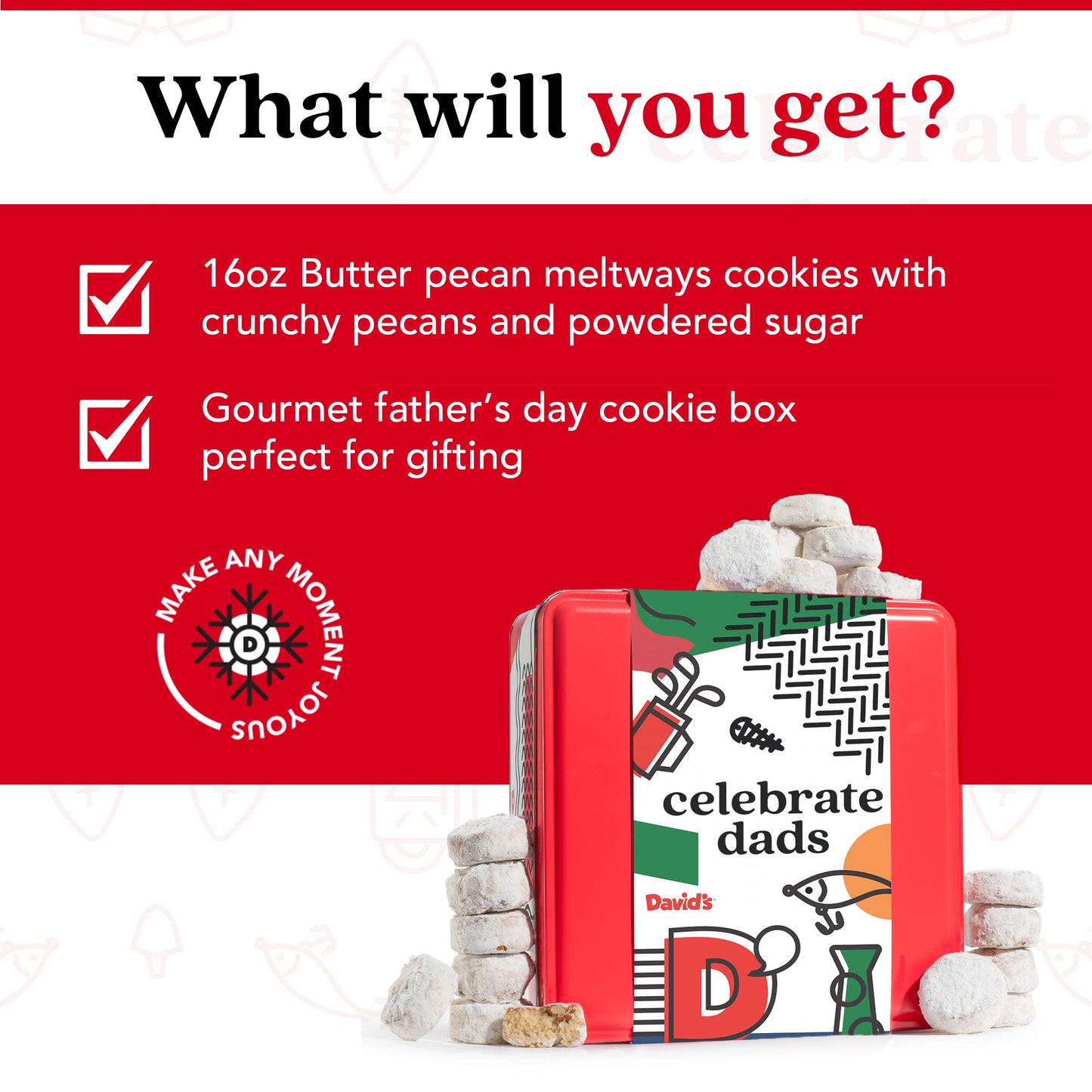David’s Cookies Father's Day Butter Pecan Meltaways Flavored Gourmet Cookies With Crunchy Pecans - Delicious Ideal Cookie Gift Basket For Dads This