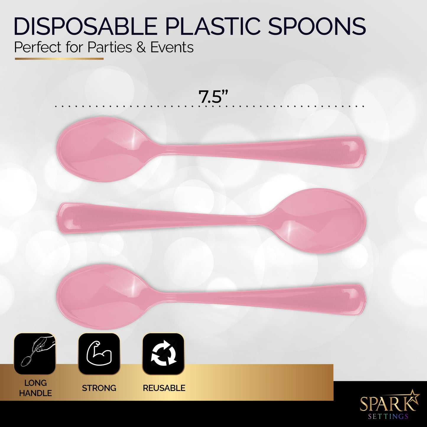 SparkSettings Disposable Plastic Cutlery - Heavy Duty Silverware, Ideal for Hot & Cold Food - 50 Pack (Pink)