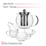 BTaT- Glass Tea Pot Set, Set of 4, Double Wall Glass Tea Cup and Kettle with Infuser