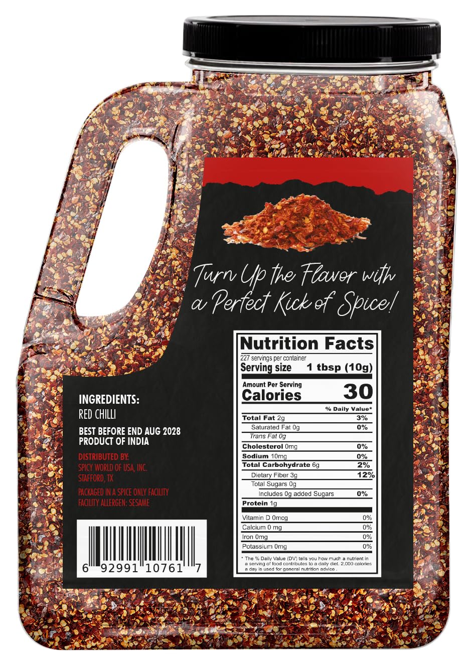 Crushed Red Pepper Flakes 4 LB Bulk Jar (64 Oz) - All Natural, Pure, Chilli Flakes Hot Pepper, Great on Pasta and Pizza by Spicy World - Can Also Be