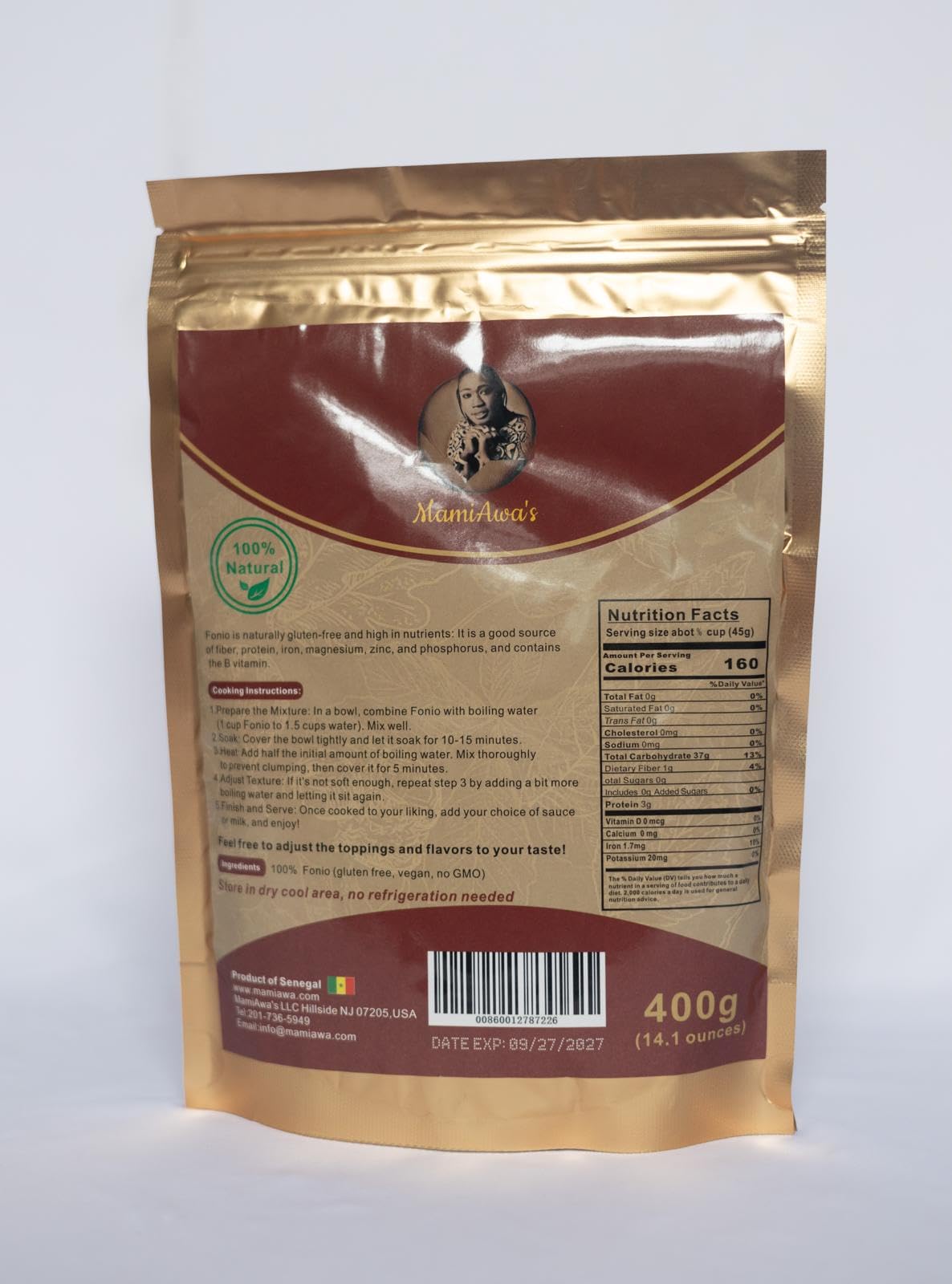 MamiAwa's Fonio African Ancient Grain, 14.1 oz (400g), Natural Gluten-Free