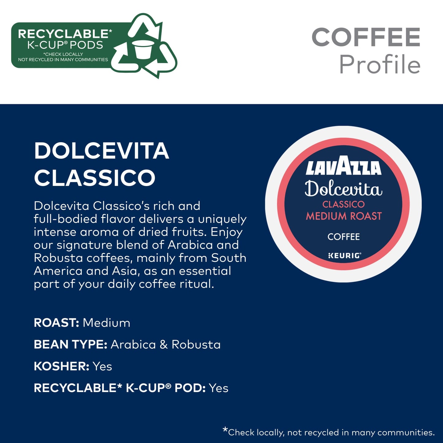 Lavazza Classico Single-Serve Coffee K-Cup® Pods for Keurig® Brewer, Medium Roast,100% Arabica, Value Pack, Full bodied medium roast with rich flavor