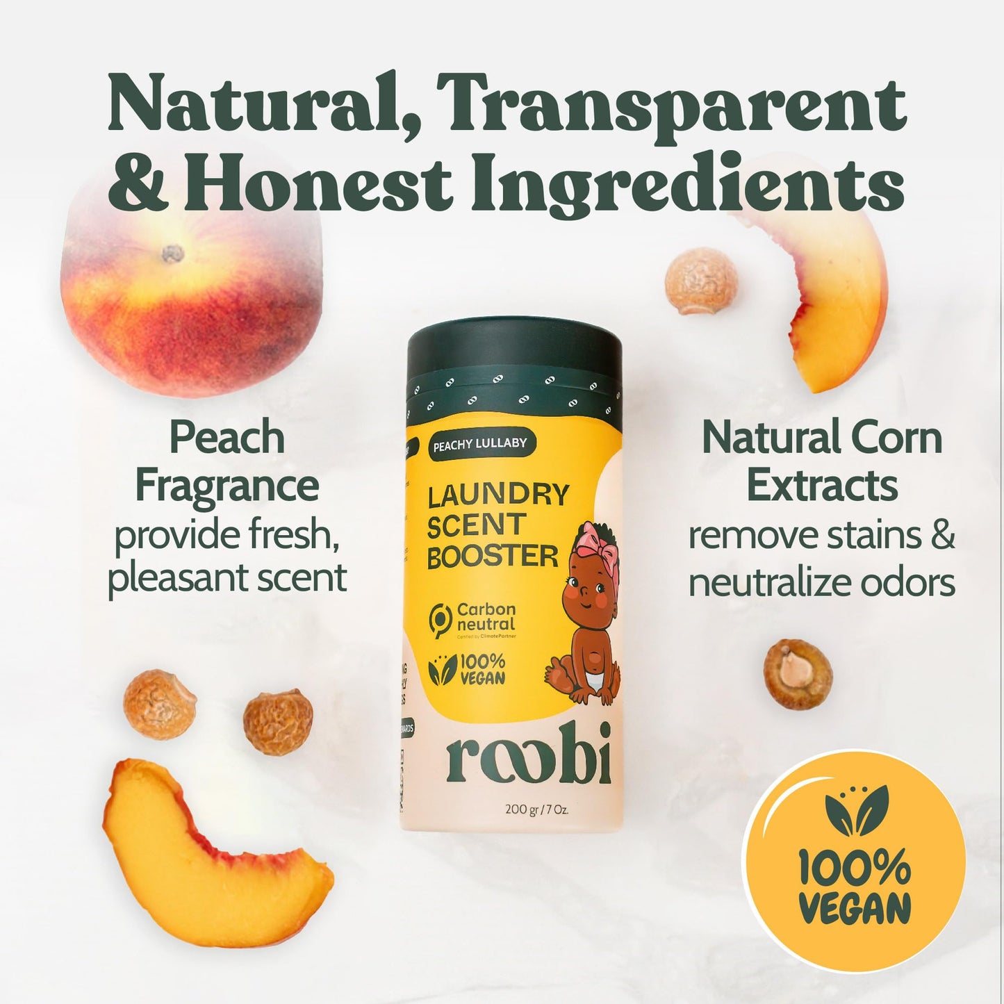 Roobi Baby Laundry Scent Booster. Peachy Lullaby Fragrance Beads. Specially Formulated for Baby's Sensitive Skin. Up to 20 Washing Cycles. Carbon