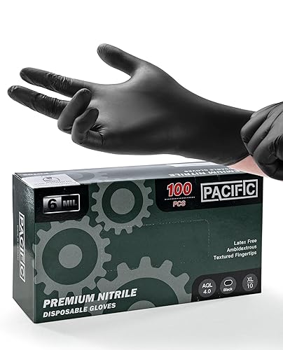 PACIFIC PPE 6-mil Heavy Duty Black Nitrile Gloves, Chemical Resistant, Food Safe, Latex Free Disposable Gloves for Mechanic, Cooking, and Cleaning