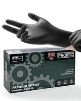 PACIFIC PPE 6-mil Heavy Duty Black Nitrile Gloves, Chemical Resistant, Food Safe, Latex Free Disposable Gloves for Mechanic, Cooking, and Cleaning