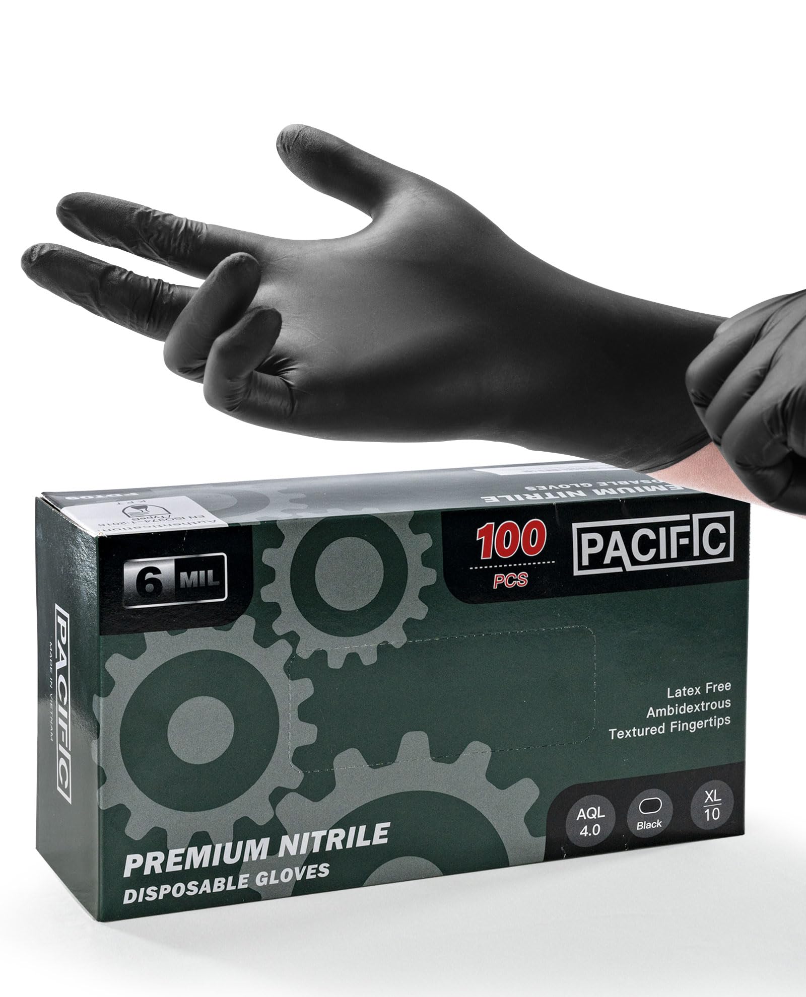 PACIFIC PPE 6-mil Heavy Duty Black Nitrile Gloves, Chemical Resistant, Food Safe, Latex Free Disposable Gloves for Mechanic, Cooking, and Cleaning