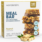 WonderSlim Meal Replacement Protein Bar, Peanut, 15g Protein, 20 Vitamins & Minerals, Gluten Free (7ct)