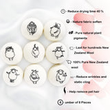 Wool Dryer Balls, 8PCS Dryer Balls with Happy Sheep - Natural & Organic, 100% New Zealand Wool Handmade, Chemical-Free Reusable Laundry Balls