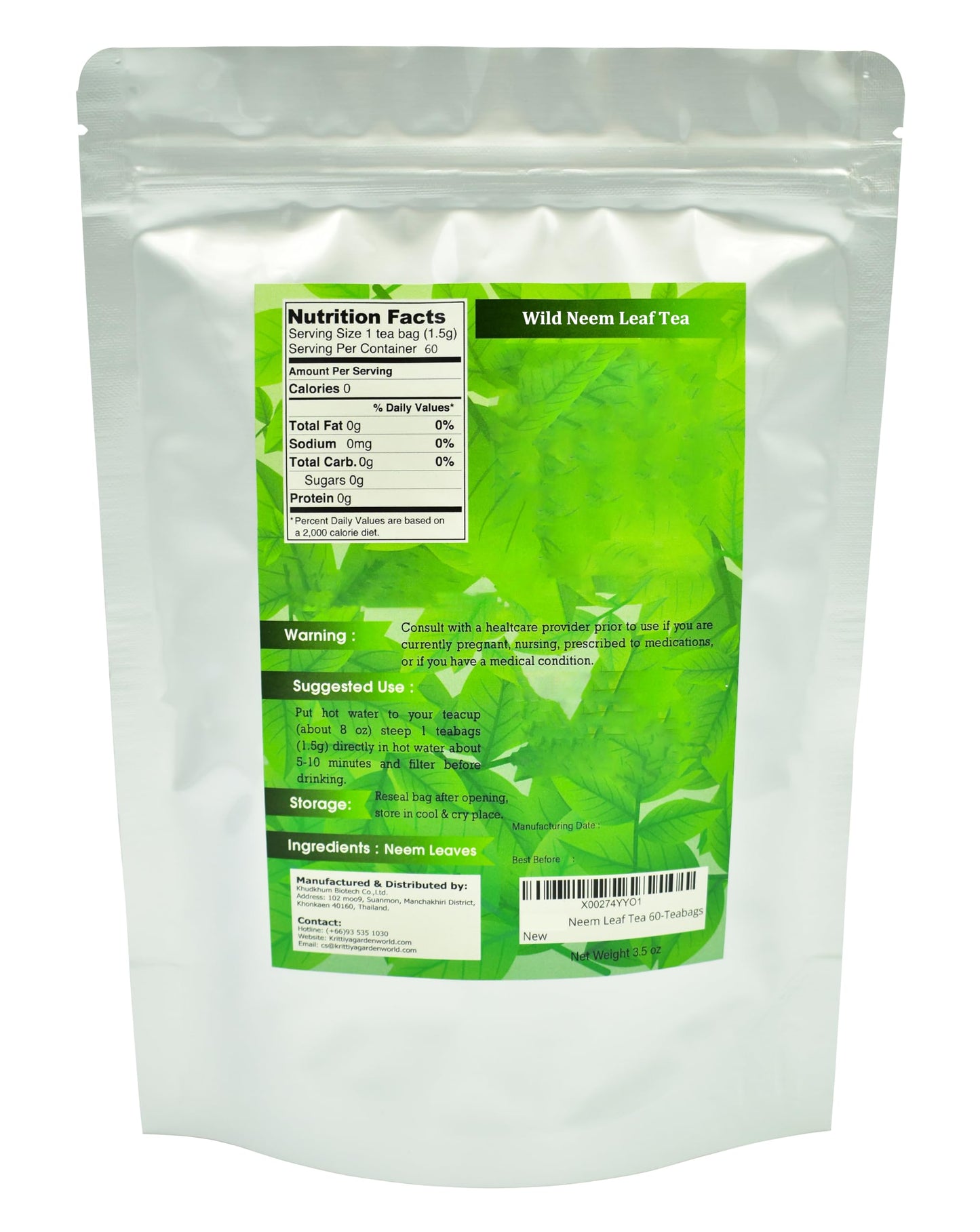 Wild Neem Leaf Tea 60-Teabags - 1.5g X 60 Tea Bags