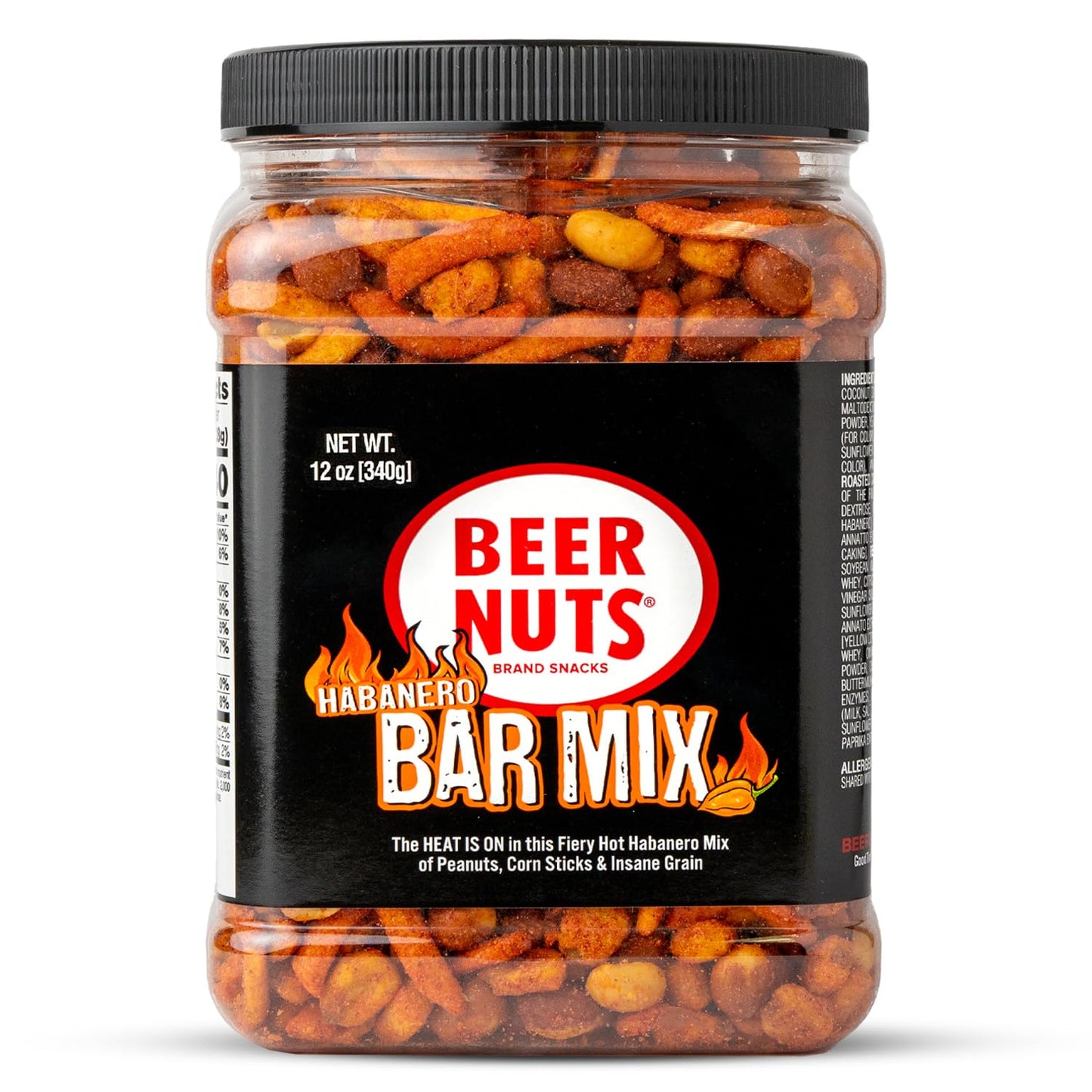 Beer Nuts Habanero Bar Mix, Fiery Hot Habanero Mix Of Peanuts, Corn Sticks & Insane Grain, Spicy Bar Mix for Any Party, Resealable Jar (12oz