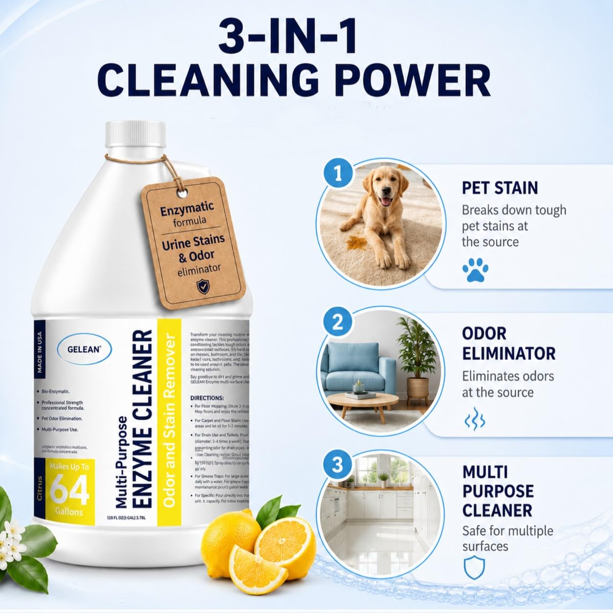 Enzymatic Cleaner Multi-Purpose Enzyme Cleaner for Dog Urine and Poop Carpet | Cat Pee Odor eliminator Pet Urine Enzyme Drain Cleaner | Floors