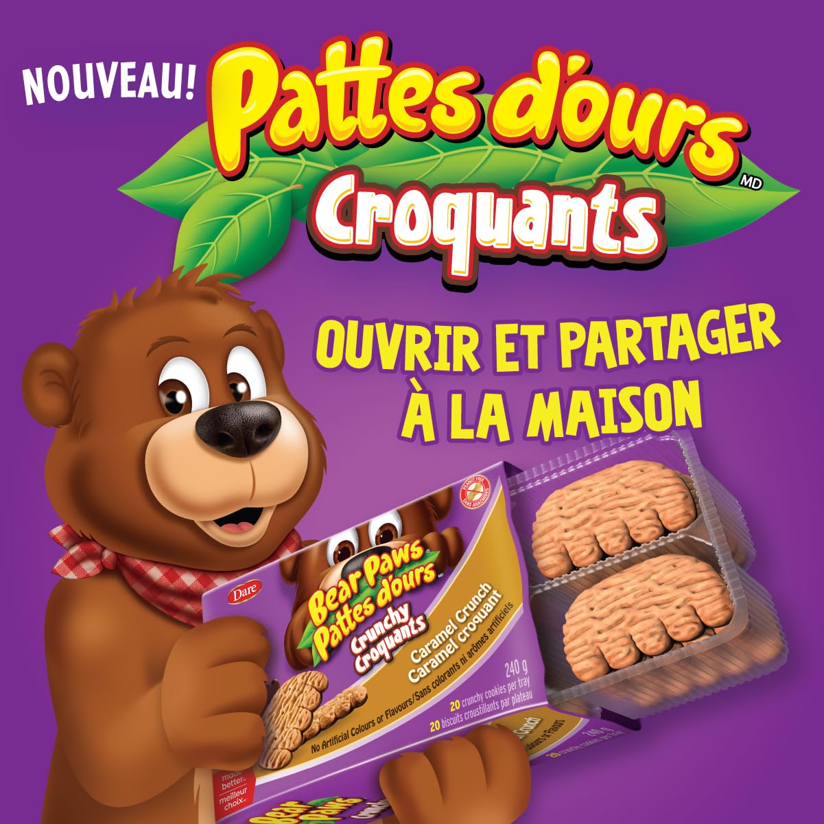 Bear Paws Crunchy Double Chocolate - Peanut Free Crunchy and Delicious Cookies to Open and Share at Home with No Artificial Colours or Flavours 240g