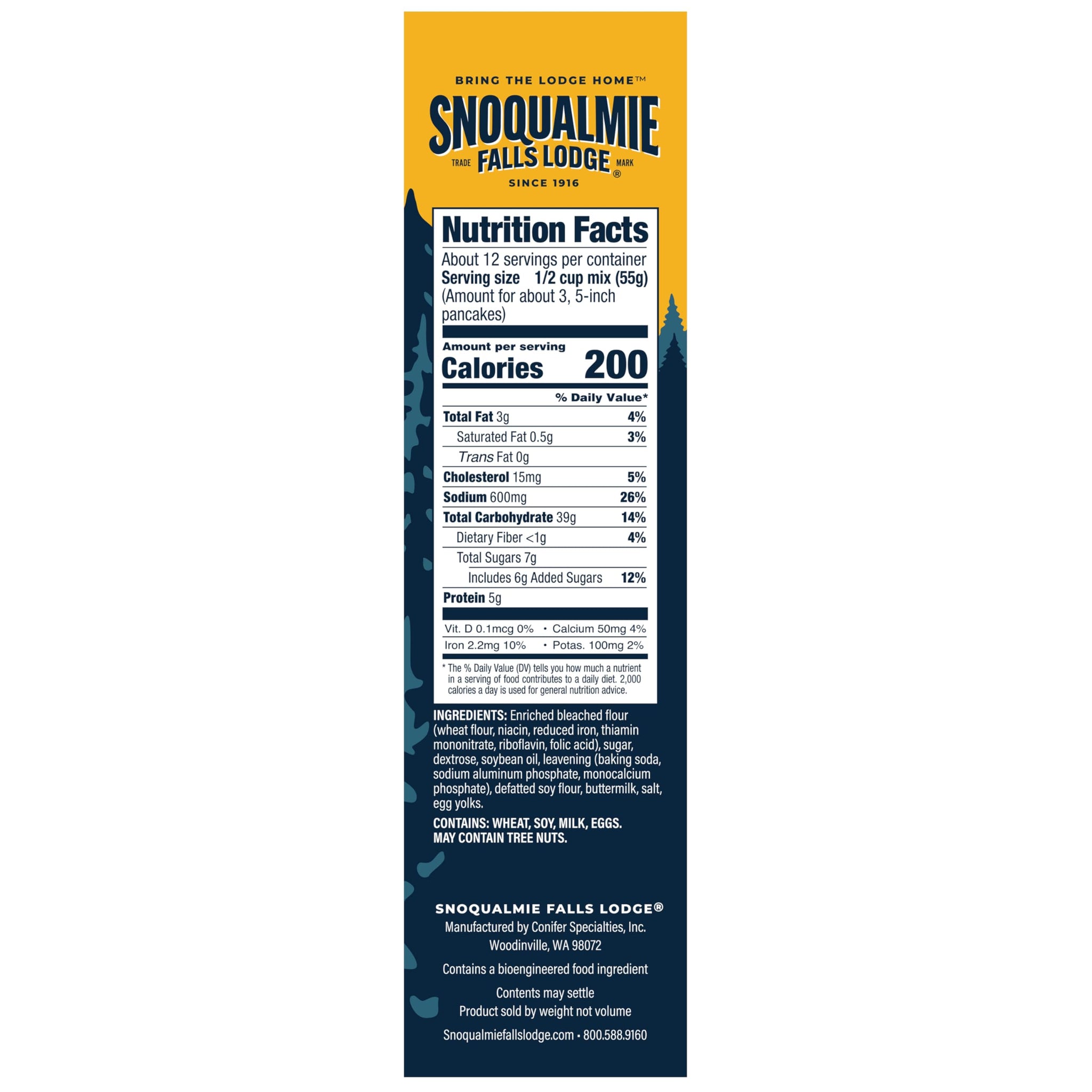 Snoqualmie Falls Lodge Old Fashioned Pancake & Waffle Mix, 24 OZ (Pack of 1)