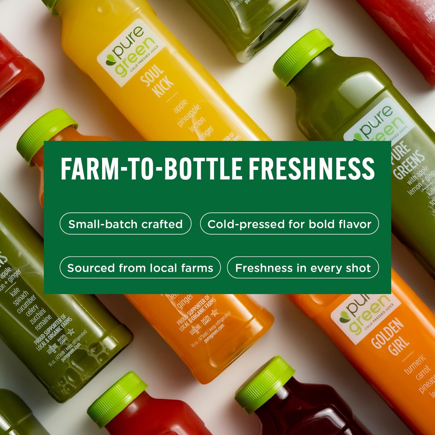 Pure Green Cold Pressed Juice - Pure Greens LG - Fresh Functional Blend with Greens, Lemon, Ginger - Natural, Gluten Free, Non-GMO, No Artificial