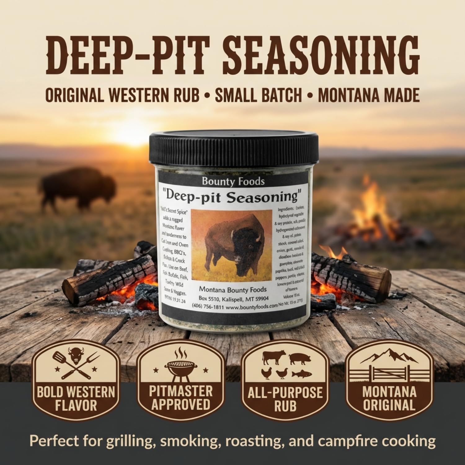 Montana Original Western Rub Seasoning - Deep Pit Gourmet 32 oz Jar - Bounty Foods Bring Out Natural Flavors of Meat - Buffalo - Pork - Beef - Fish