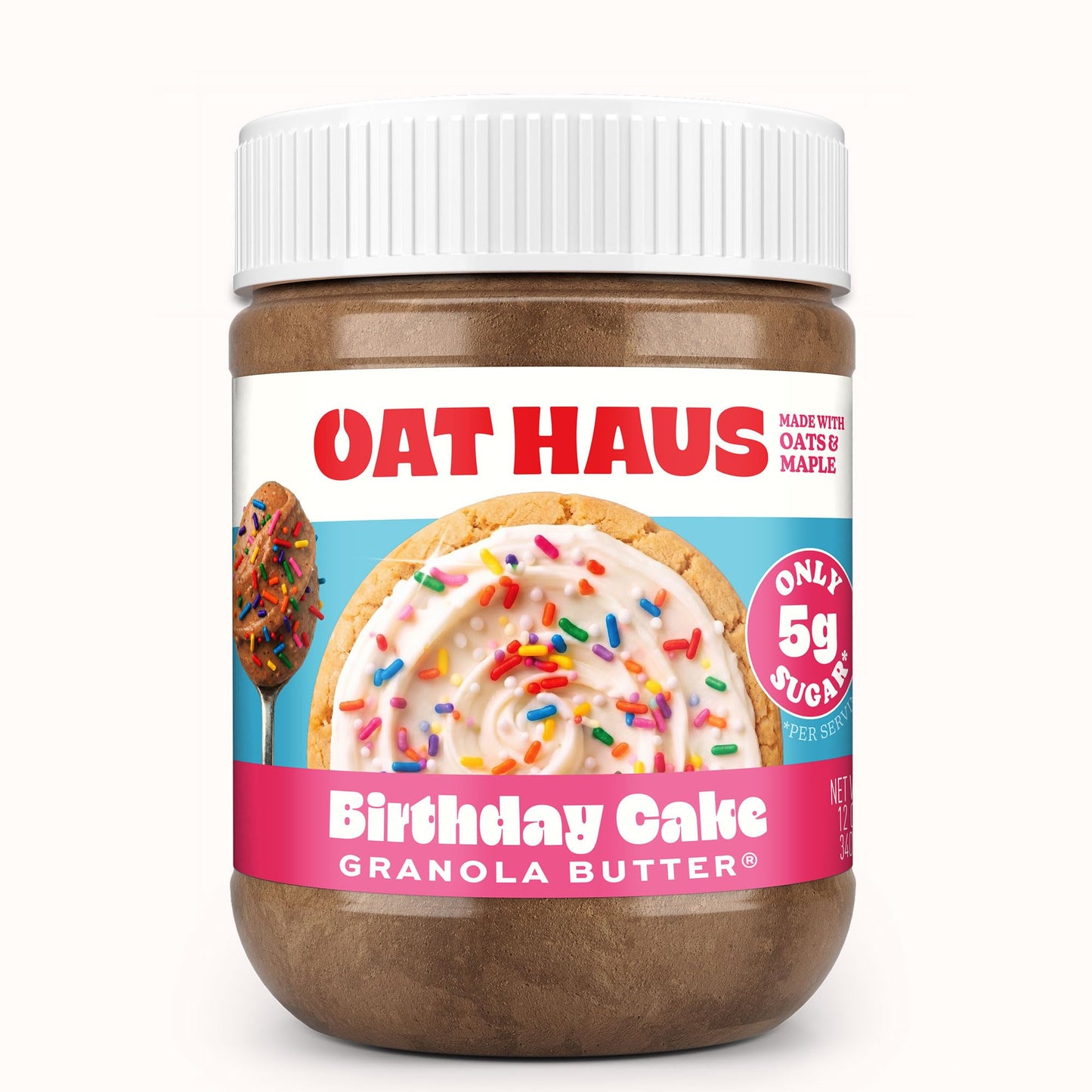 KWEEN Oat Haus Birthday Cake Granola Butter | Peanut-free, Almond (Tree-Nut) Free, & School-Safe (Top 8 Allergen Free) | Edible Cookie Dough