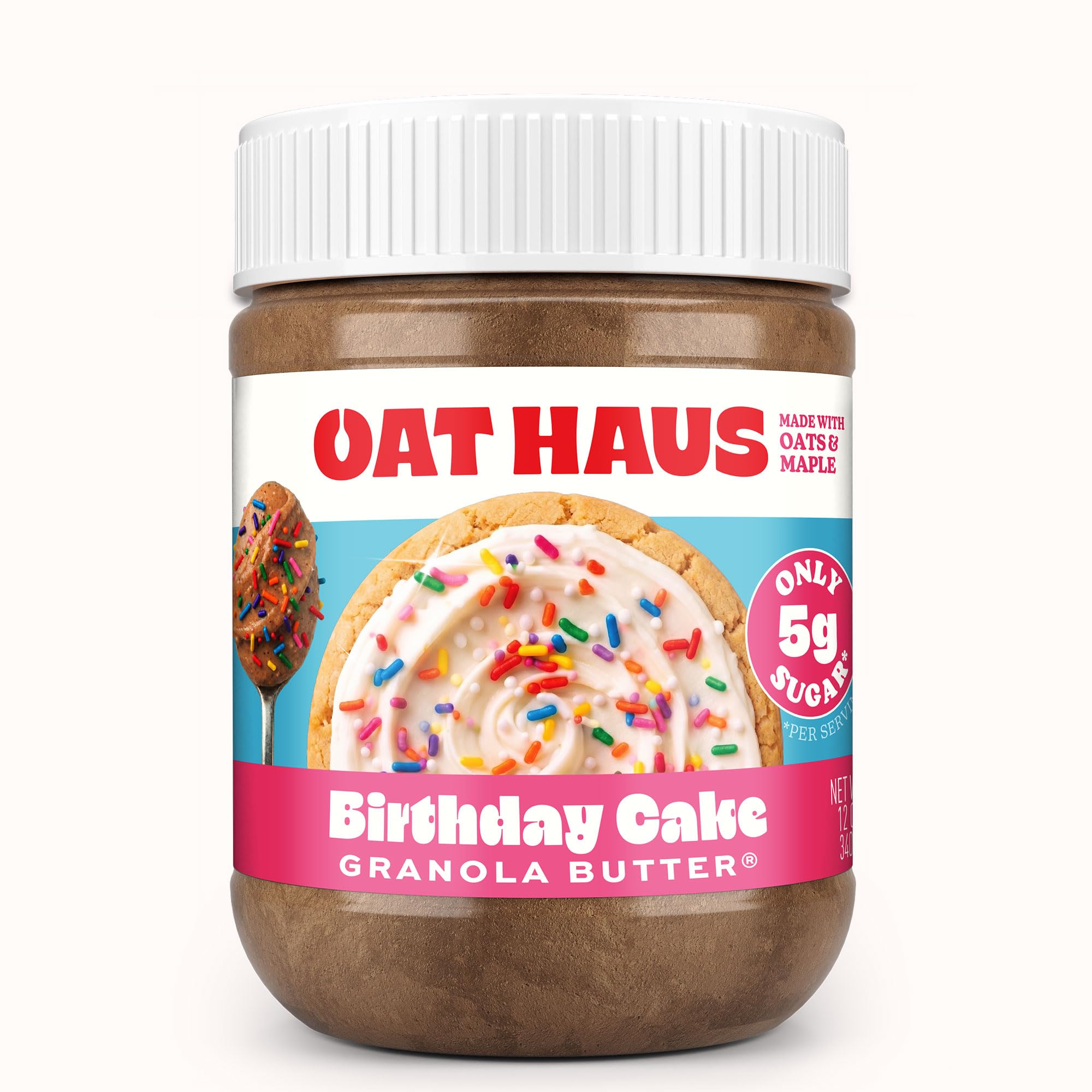 KWEEN Oat Haus Birthday Cake Granola Butter | Peanut-free, Almond (Tree-Nut) Free, & School-Safe (Top 8 Allergen Free) | Edible Cookie Dough