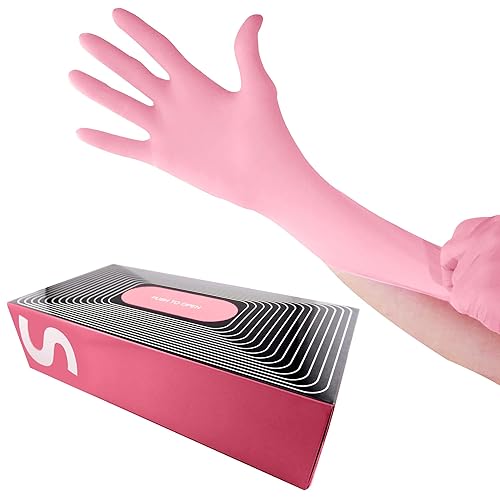 Waxness Cosmetology Nitrile Gloves - Pink, Small Size, 100 pcs - Powder Free, Latex-Free Disposable Gloves for Waxing and Beauty Use
