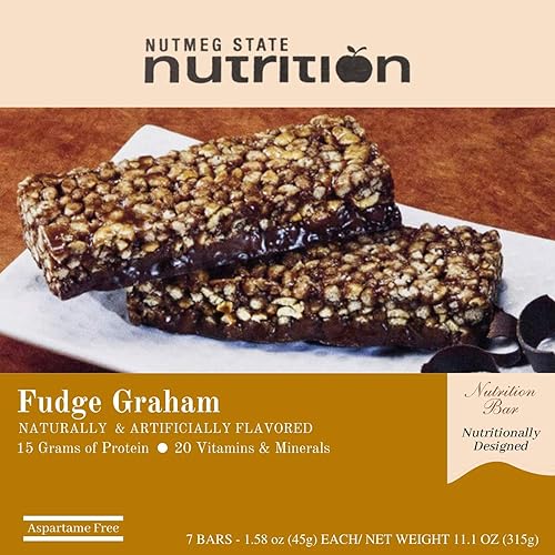 Nutmeg State Nutrition High Protein Snack and Meal Replacement Bar/Diet Bars - Fudge Graham (7ct) - Trans Fat Free, Aspartame Free, Kosher, High Fiber