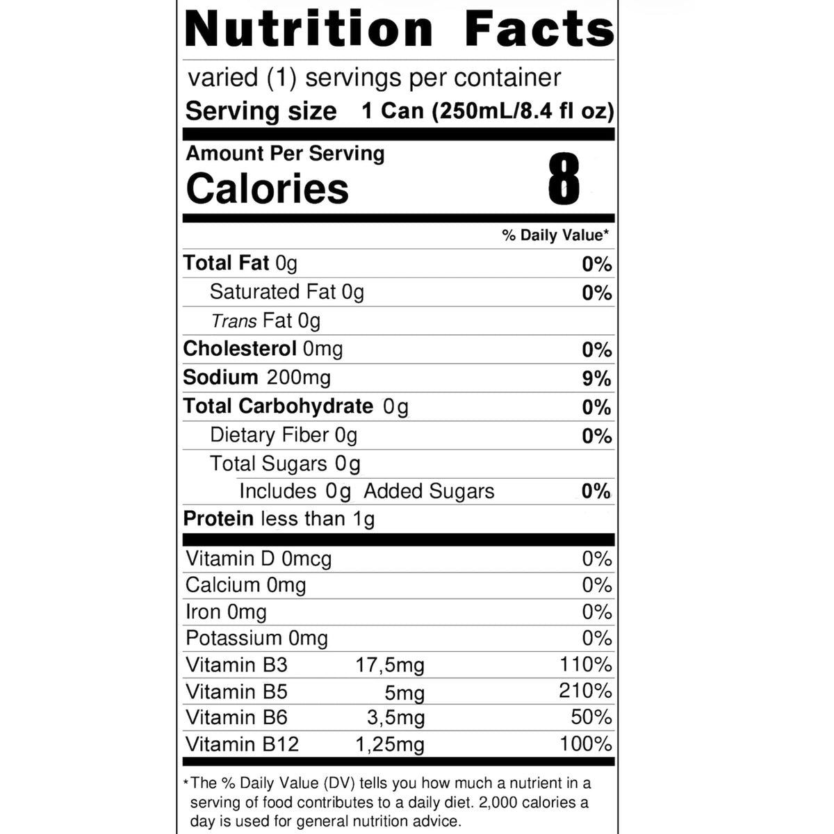 BLU Sugar Free Energy Drink, 12 Pack Slim Cans, 8.4 fl oz (250 mL) Each