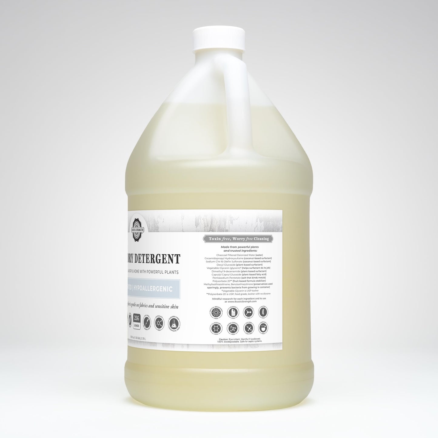 Rustic Strength Natural Laundry Detergent, Liquid, Unscented, Sensitive Skin, HE Compatible, 1 Gallon, Plastic