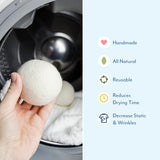 ELYN Wool Dryer Balls 6-Pack - XL, 100% New Zealand Wool, Reusable and Handmade. Fragrance-Free, Natural Fabric Softener, Reduce Wrinkles and Decrease