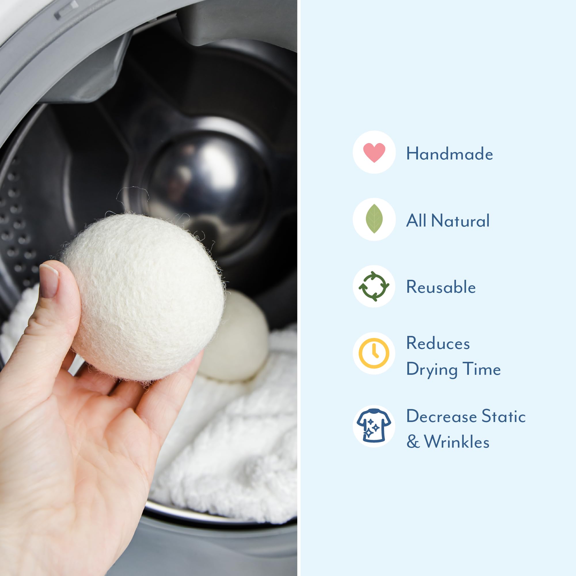 ELYN Wool Dryer Balls 6-Pack - XL, 100% New Zealand Wool, Reusable and Handmade. Fragrance-Free, Natural Fabric Softener, Reduce Wrinkles and Decrease