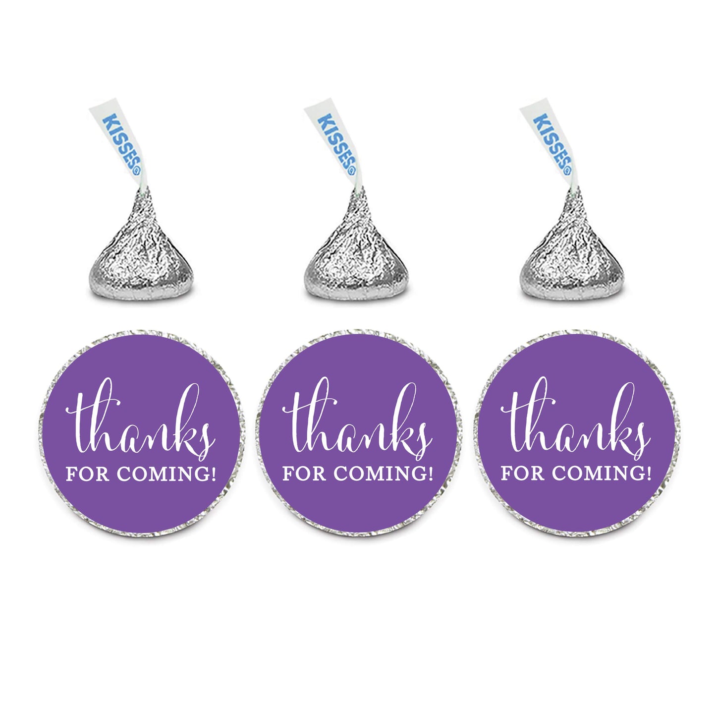 Andaz Press Chocolate Drop Labels Stickers, Thanks for Coming!, Royal Purple, 216-Pack, for Wedding Birthday Party Baby Bridal Shower Kisses Party