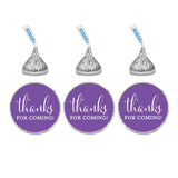 Andaz Press Chocolate Drop Labels Stickers, Thanks for Coming!, Royal Purple, 216-Pack, for Wedding Birthday Party Baby Bridal Shower Kisses Party