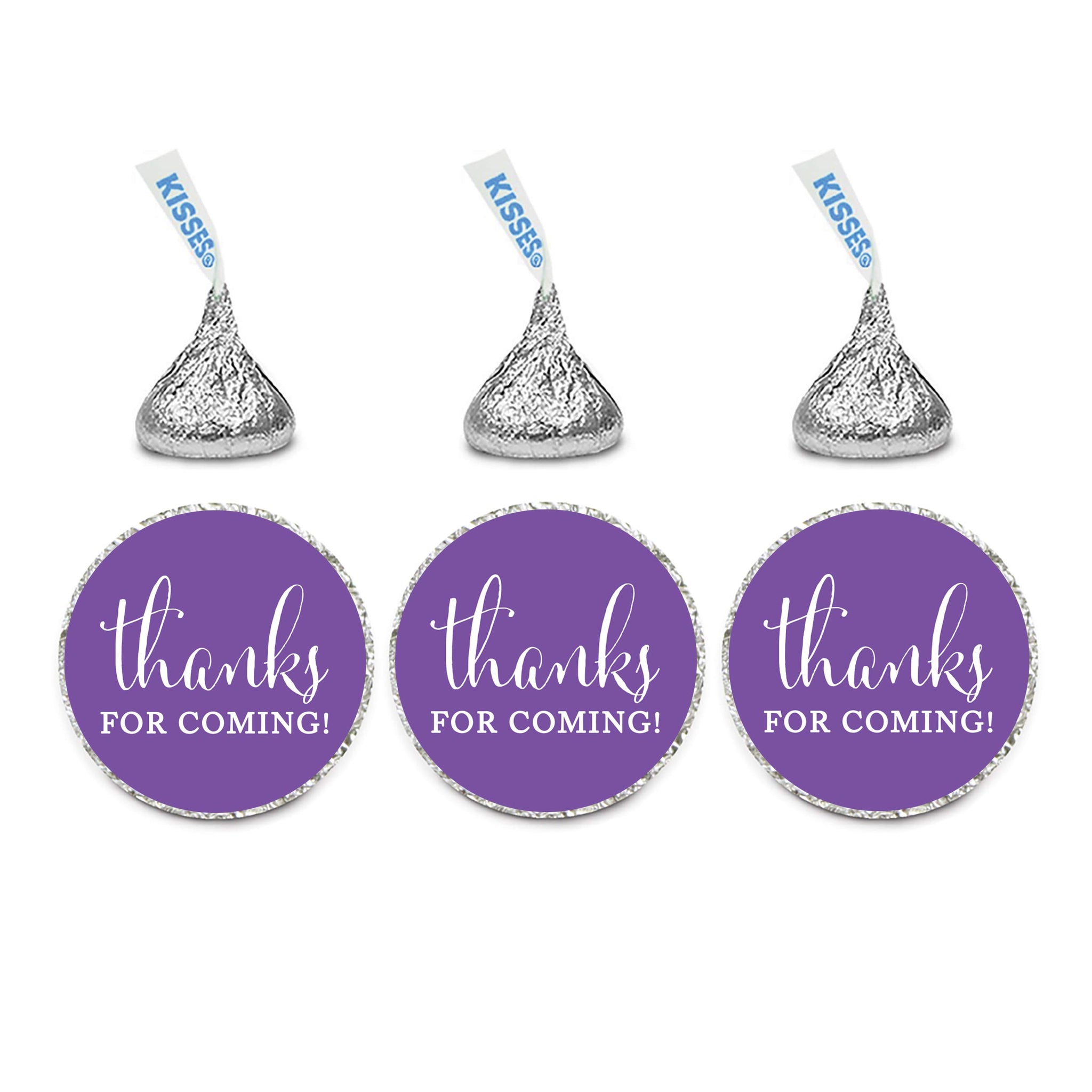 Andaz Press Chocolate Drop Labels Stickers, Thanks for Coming!, Royal Purple, 216-Pack, for Wedding Birthday Party Baby Bridal Shower Kisses Party
