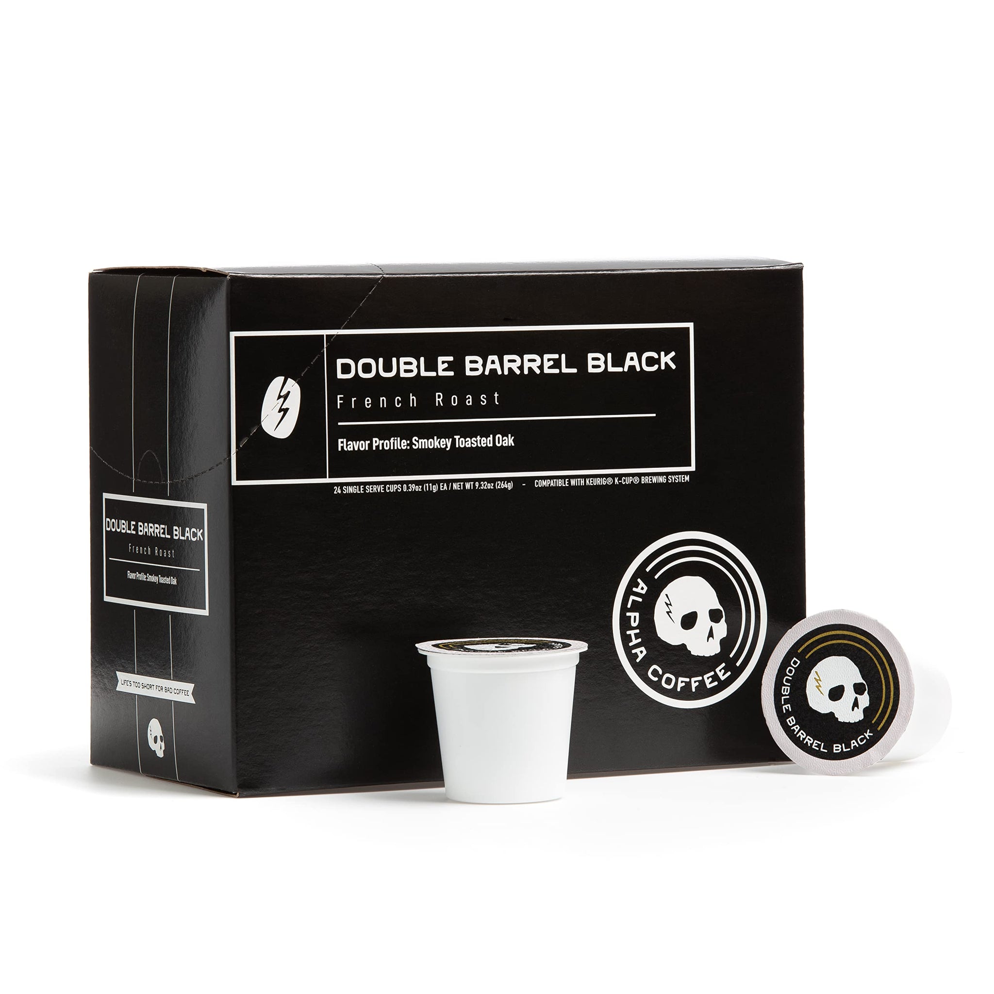 Alpha Coffee - Double Barrel Black - 24 Count Coffee Pods - Premium Gourmet Craft Dark/French Roast Coffee | Veteran Owned - Specialty Small Batch
