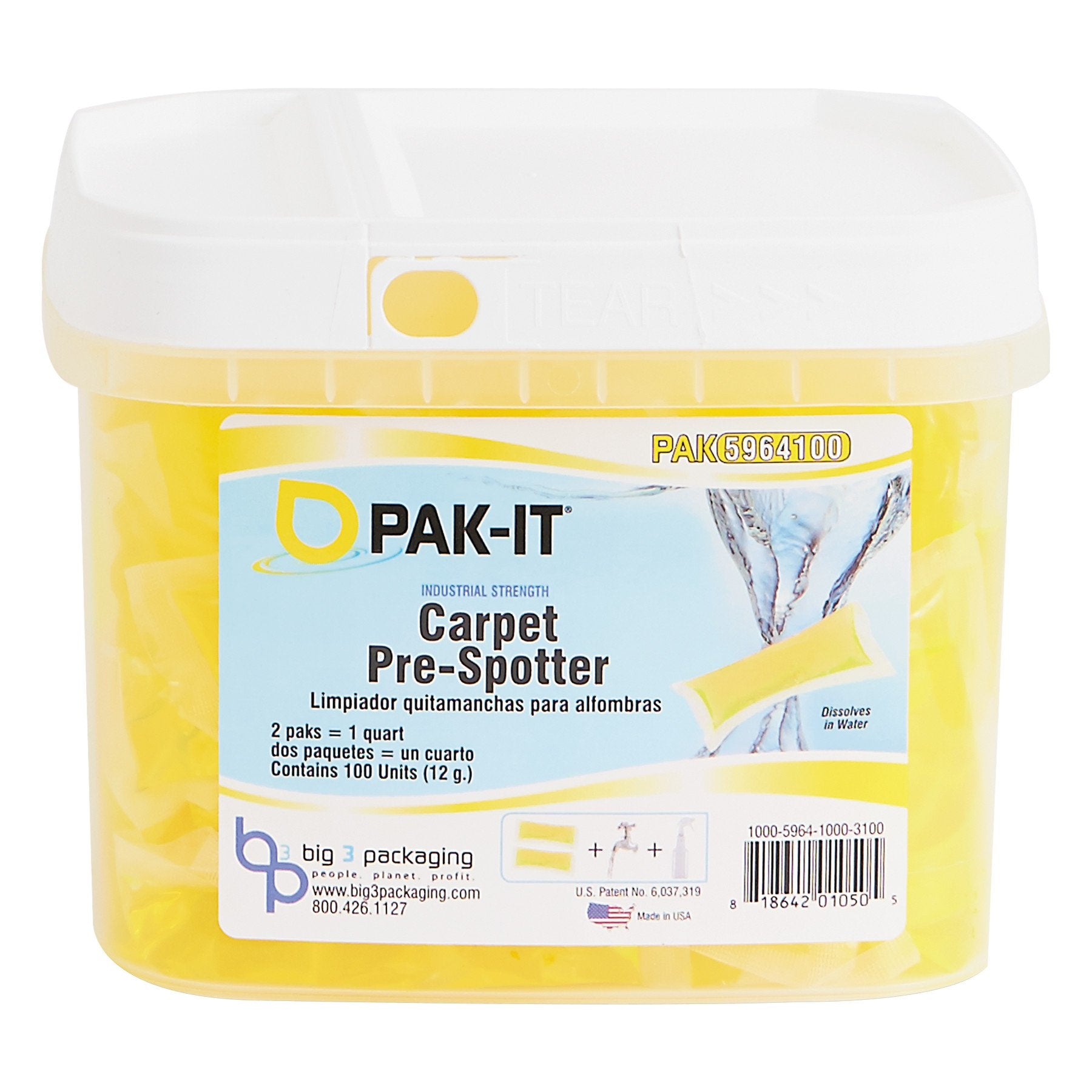 PAK-IT 596420003400 Carpet Pre-Spotter, Citrus Scent, 100 PAK-ITs/Tub