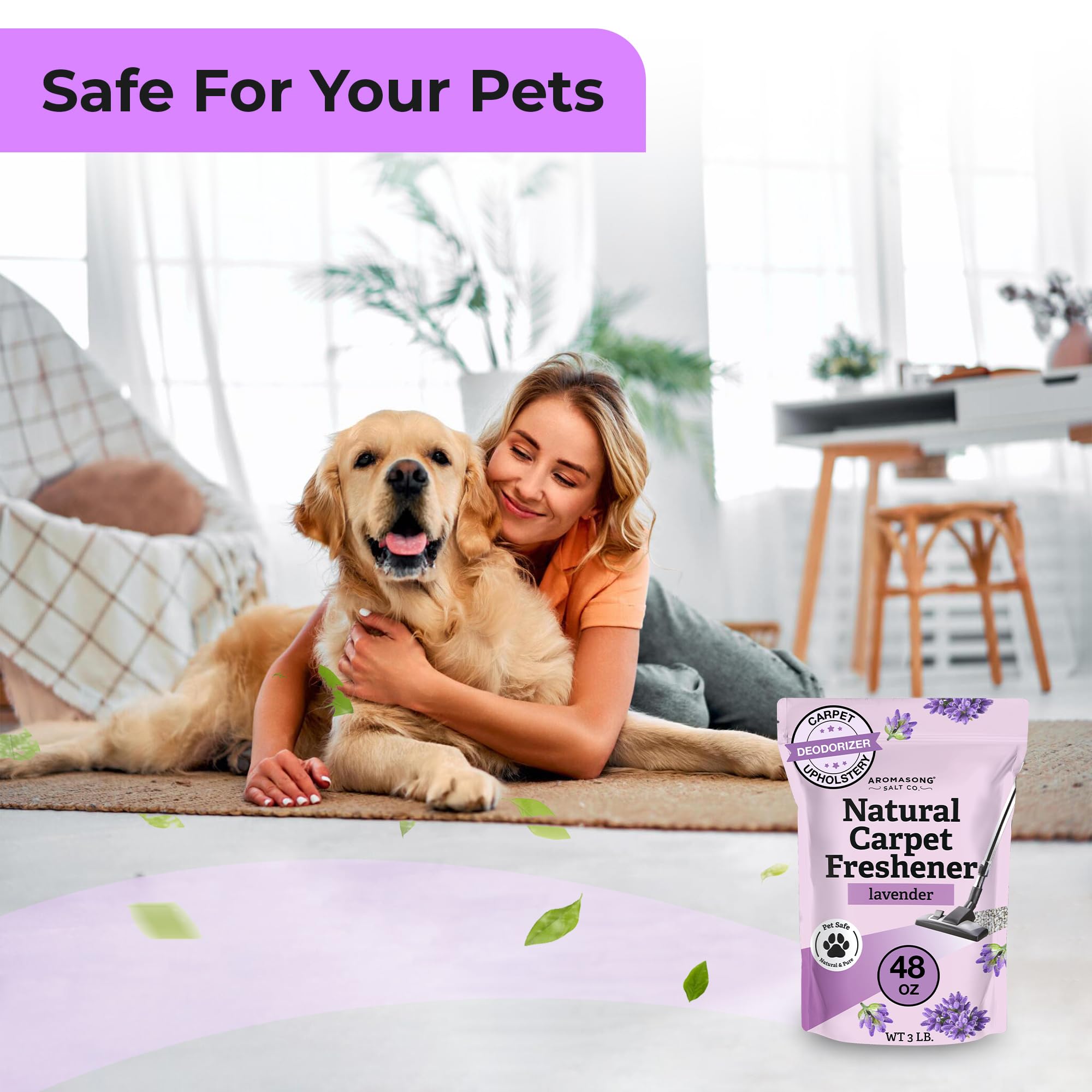 Aromasong Carpet Deodorizer Powder- 2-Pack -100% Natural Lavender Carpet Freshener - Safe For Pets - Carpet Powder For Vacuuming - Effective Pet Odor