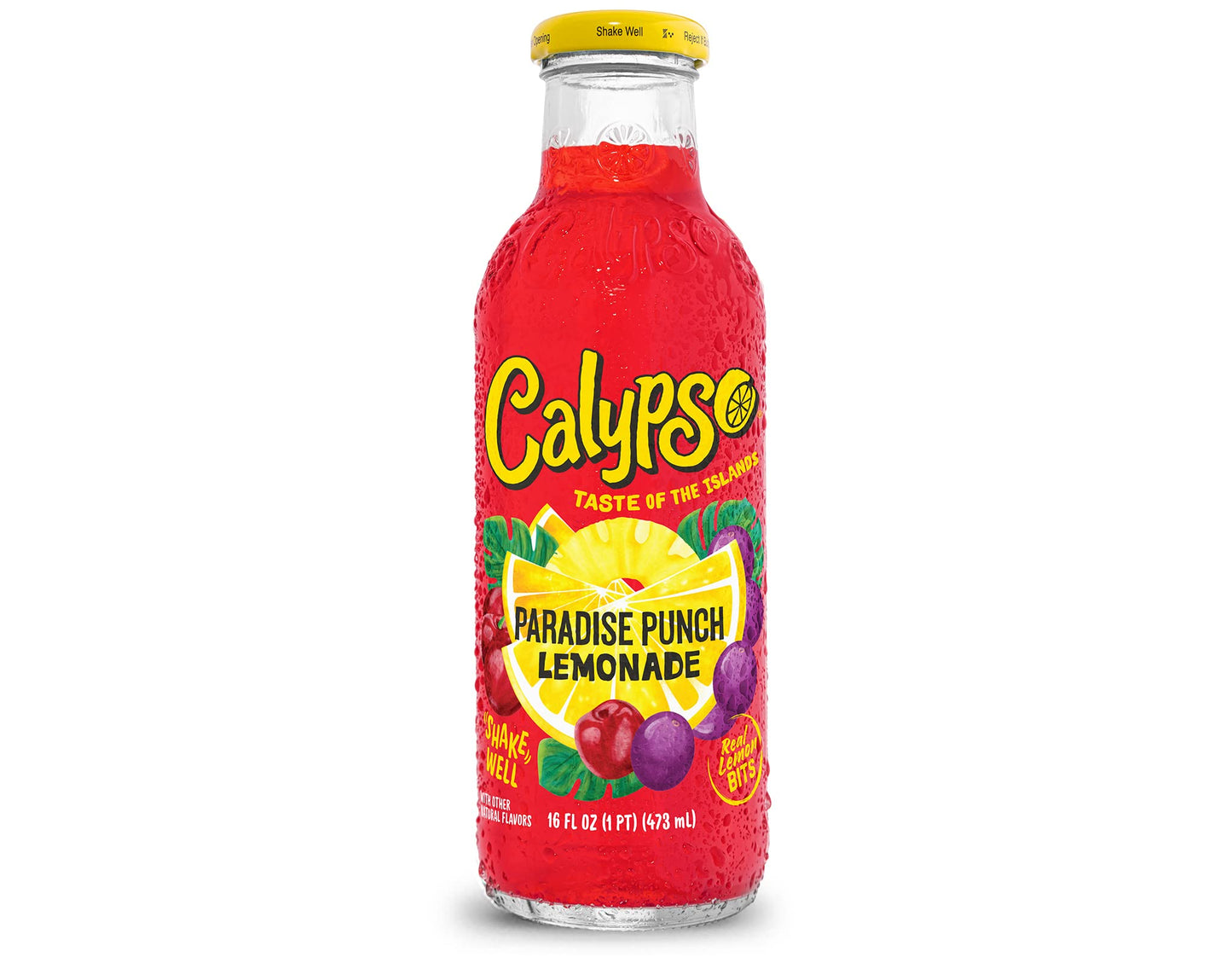 Calypso Lemonade, Paradise Punch Lemonade, Made with Real Fruit, 16 Fl Oz Glass Bottles (Pack of 12)
