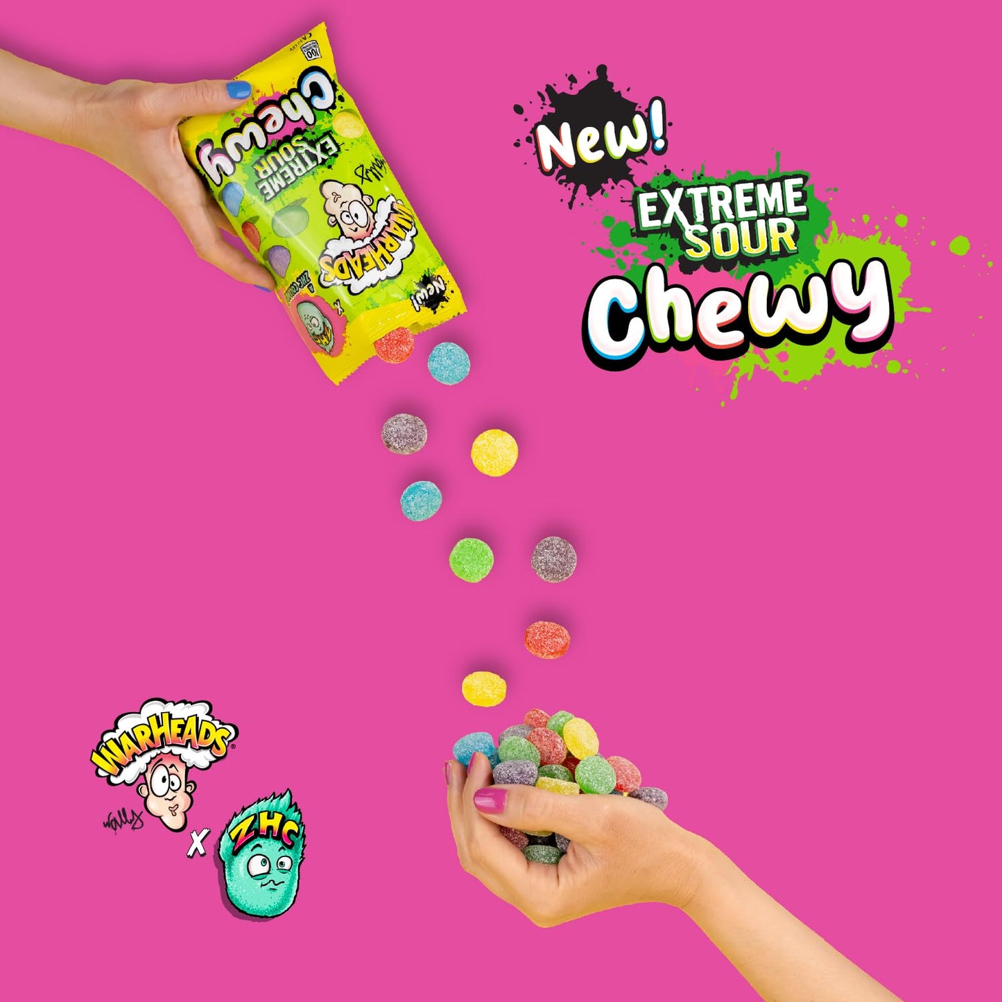 WARHEADS® Extreme Sour Chewy Candy - 7.25 oz Peg Bag - ZHC Collaboration - Assorted Flavors (Watermelon, Lemon, Blue Raspberry, Green Apple, Black