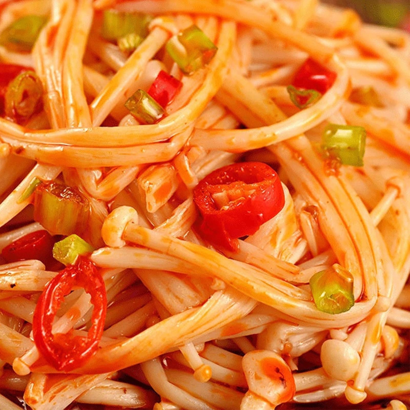 Snack Food Gifts Latiao Spicy Enoki Mushroom - Spicy Red Oil Enoki Mushroom Spicy Strip Series Ready-to-Eat Pickled Vegetables, Snack Food Chili Sauce