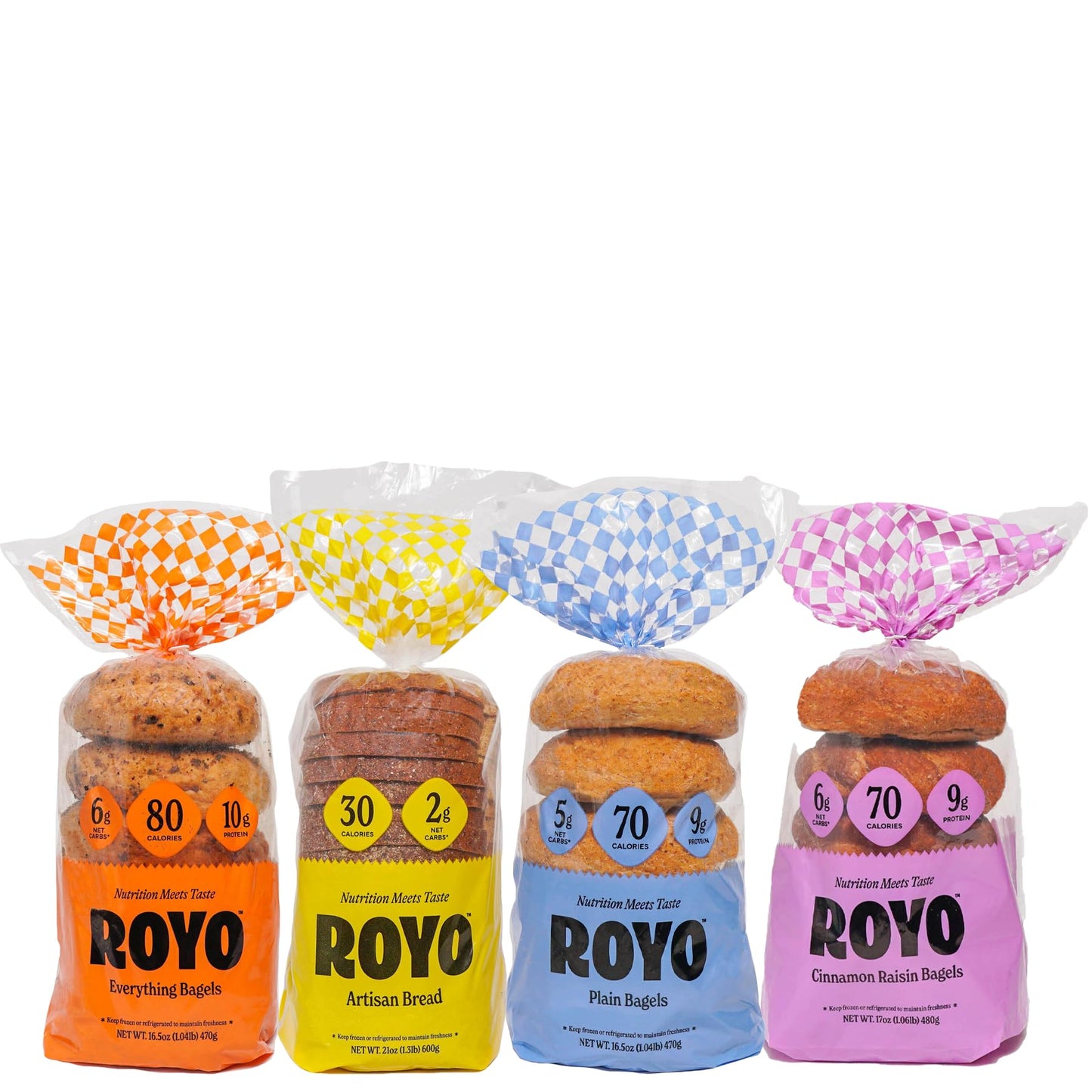 ROYO Classic Bagels, 70-80 Calories, 5-6G Net Carbs,10G Protein (Starter Pack 4 Variations- 1 Artisan bread, 1 Cinnamon, 1 Plain, and 1 Everything