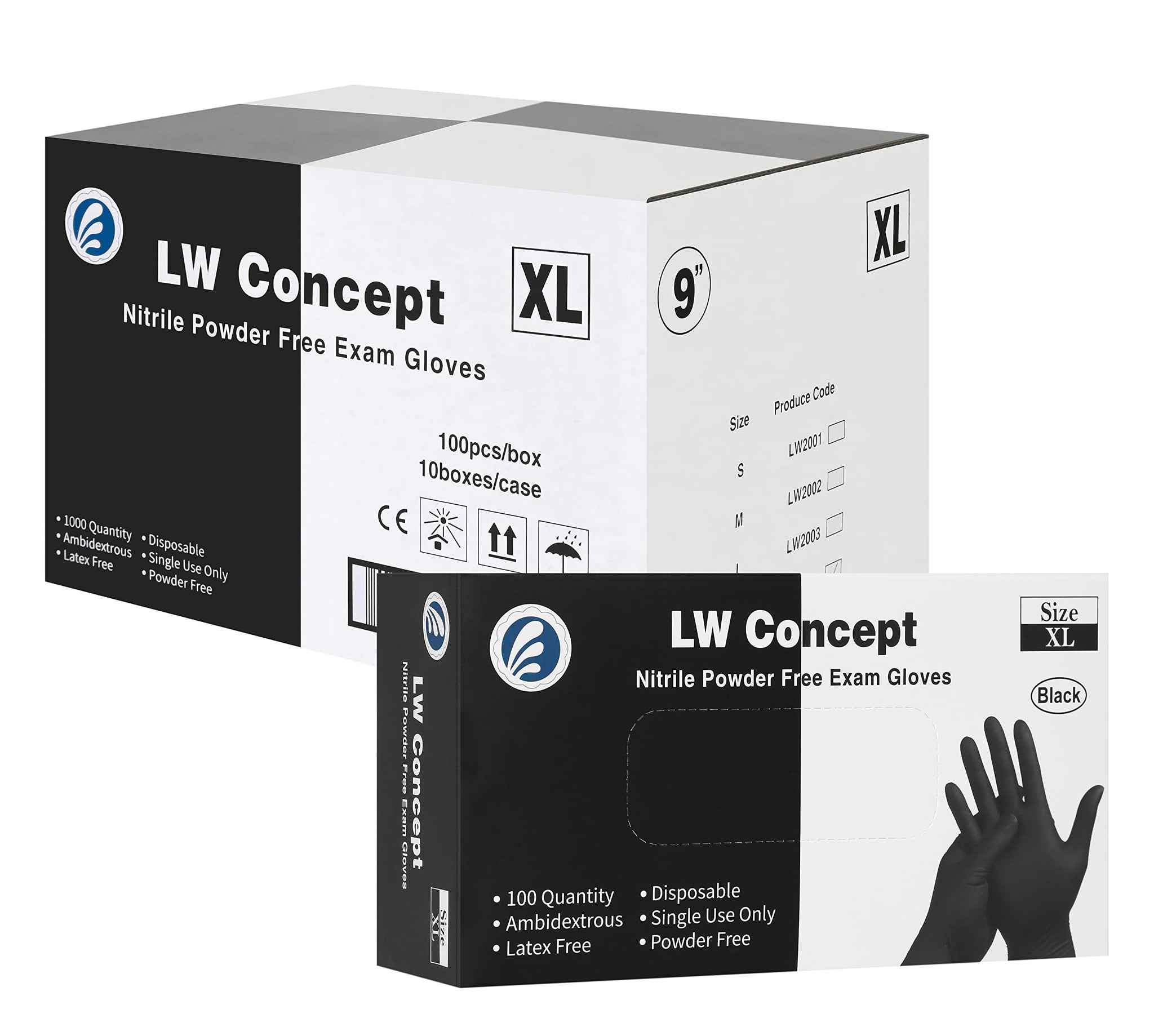 LW Concept Black Nitrile Disposable Gloves - Latex & Powder-Free (X-Large, Pallet of 90 Cases)