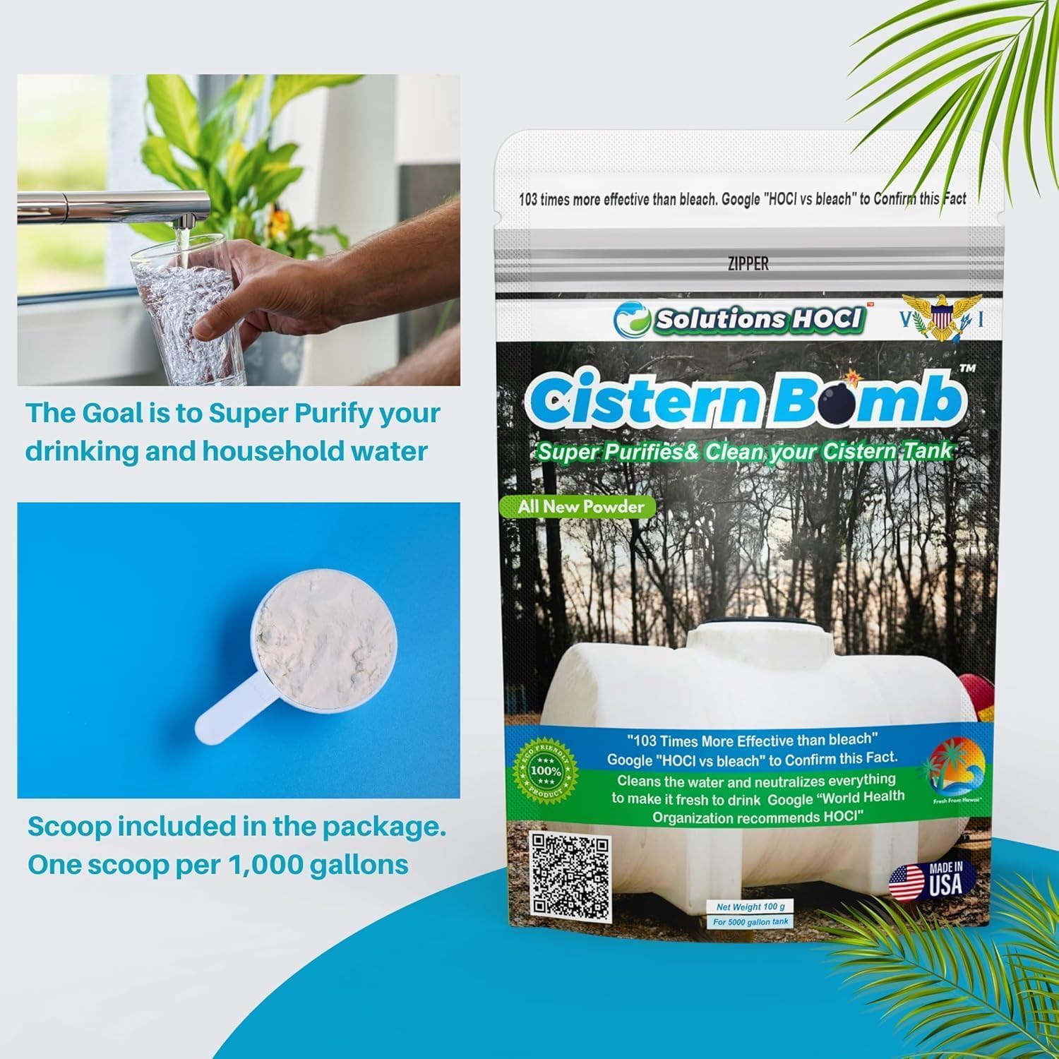 Solutions HOCL Power Clean with HOCL Cistern Tank Cleaner - Cistern Tank Bomb Cleaning Super Cleans your Cistern (100 Gram - Treats 5,000 Gallons)