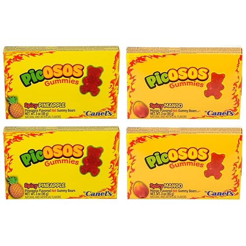 Canel’s Picosos Spicy Pineapple and Mango Flavor Gummy Bears - 3oz Theater Boxes (Pack of 4-12 Ounce Total) - Choose your Flavor - Sweet and Hot