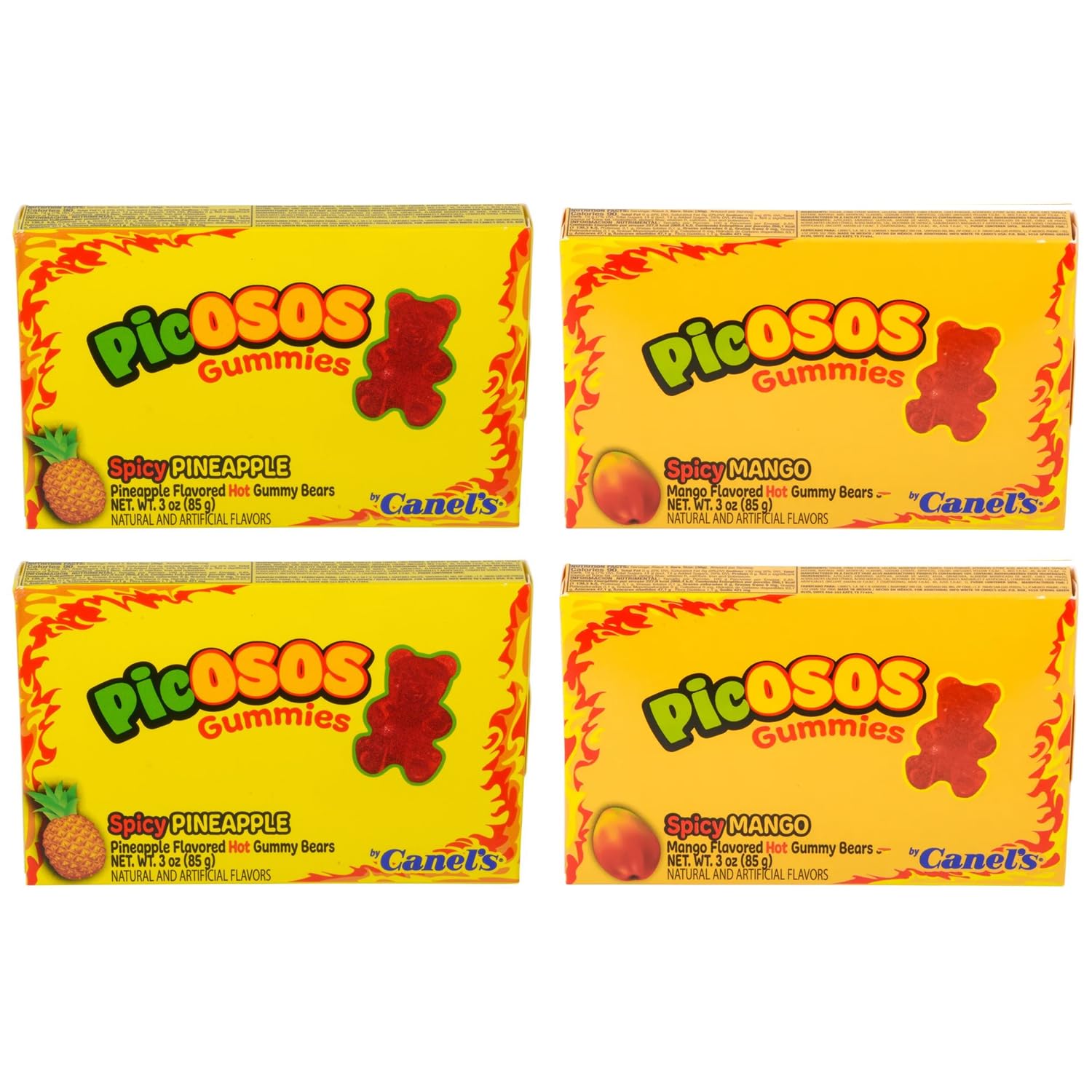 Canel’s Picosos Spicy Pineapple and Mango Flavor Gummy Bears - 3oz Theater Boxes (Pack of 4-12 Ounce Total) - Choose your Flavor - Sweet and Hot