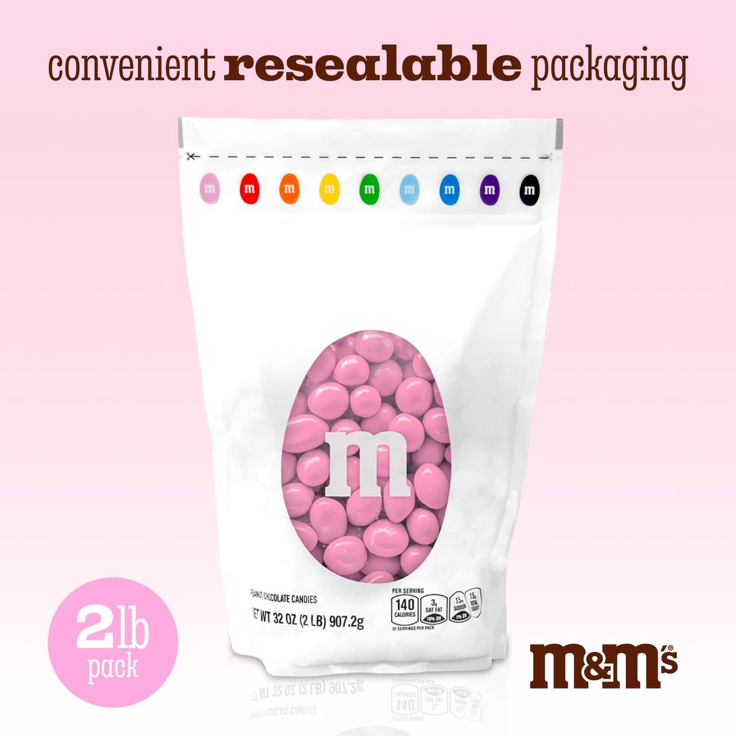 M&M’S WORLD Peanut Pink Chocolate Candy - 2lbs of Bulk Candy in Resealable Pack for Candy Buffet,Birthday Parties,Theme Meetings,Candy Bar,Sweet Stuff