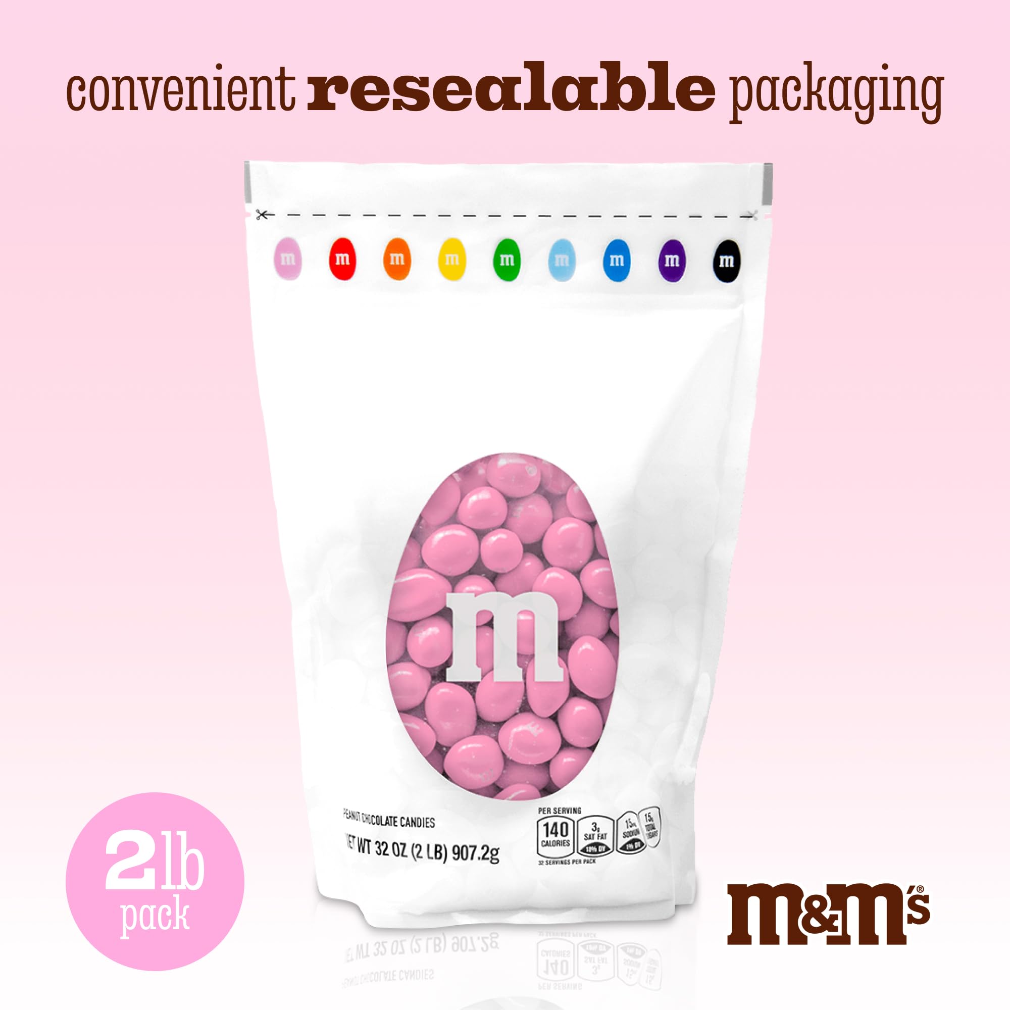 M&M’S WORLD Peanut Pink Chocolate Candy - 2lbs of Bulk Candy in Resealable Pack for Candy Buffet,Birthday Parties,Theme Meetings,Candy Bar,Sweet Stuff